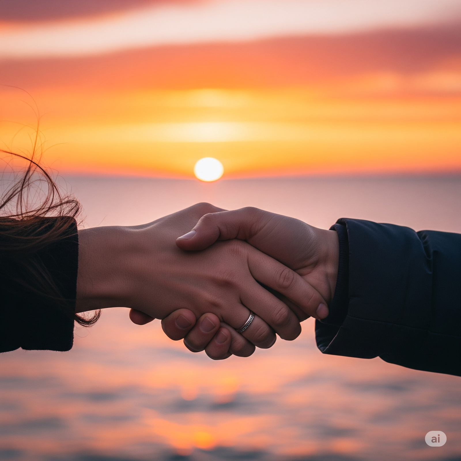 Mano de mujer estrechando la mano de un hombre, gesto de contacto